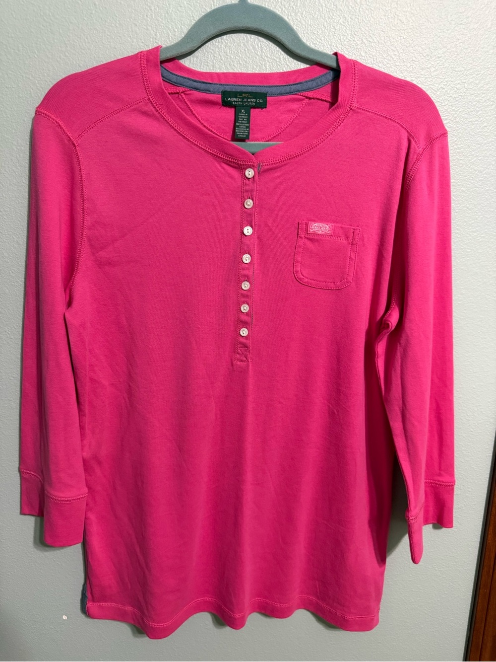 NWOT Lauren Ralph Lauren Hot Pink Henley Long Sleeve Top XL
